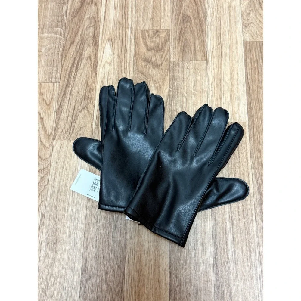 Calvin Klein Womens Black Faux Leather Tech Touchscreen Gloves Size M CK200403C